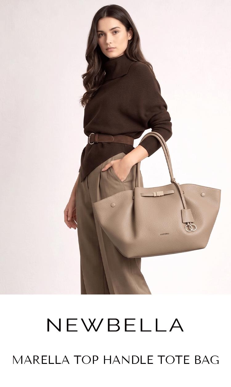 NEWBELLA Marella Top Handle Tote Bags - Elegant PU Leather Tote with Detachable Charm & Magnetic Closure System for Everyday Use 23.6" x 12.6" x 5.5" x 11"