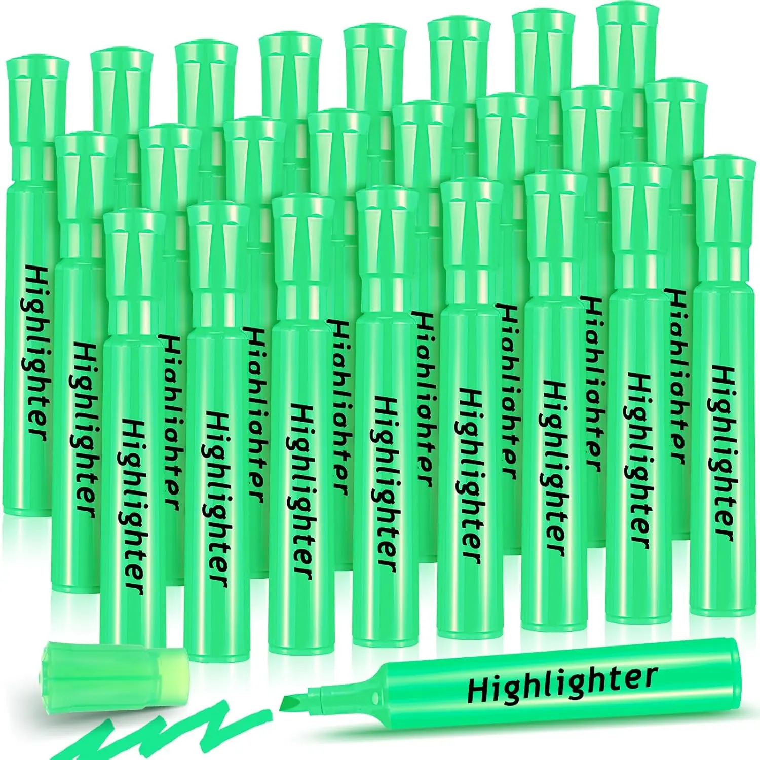 New Plastic Tank-Style Chisel Tip Highlighters (24-Count), 5.12x0.67in Bulk Colored Markers with Fitting Cap, Office Stationery for Marking Up Textbooks & Improving Efficiency, Ideal for Adult Coloring (Green)