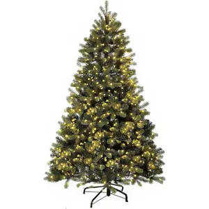6.5FT Pre-Lit Artificial Christmas Tree with 650 White Lights,1227 Mixed PE&PVC Branch Tips,Green Full Downswept Douglas Fir Xmas Tree,Foldable Metal Base for , Party Holiday Decor