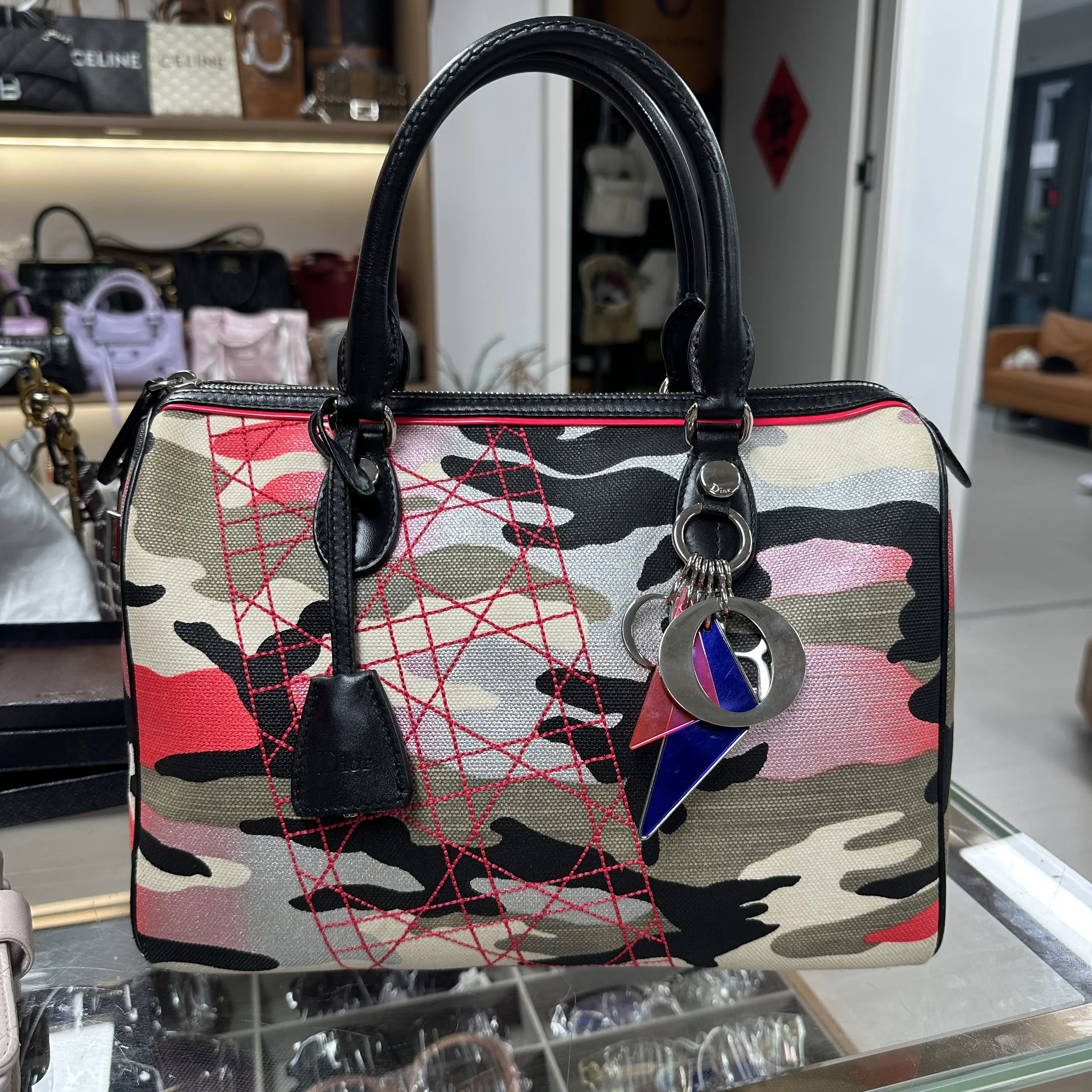 Pre-owned Dior FRANCE Clutches & Wristlets H1 Camouflage Diamond Boston Handbag (Limited Cooperation) ZSL06018015