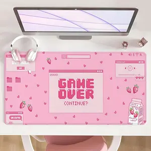 [Mouse Desk Pad] Non-Slip Mouse Pad Large Gaming Mouse Pad With Rubber Base & Stitched Edge Pink Pixel Heart Strawberry Design Desk Top Protector Mat For Home Office Use Perfect Gift For Valentine’s Day Or Birthday