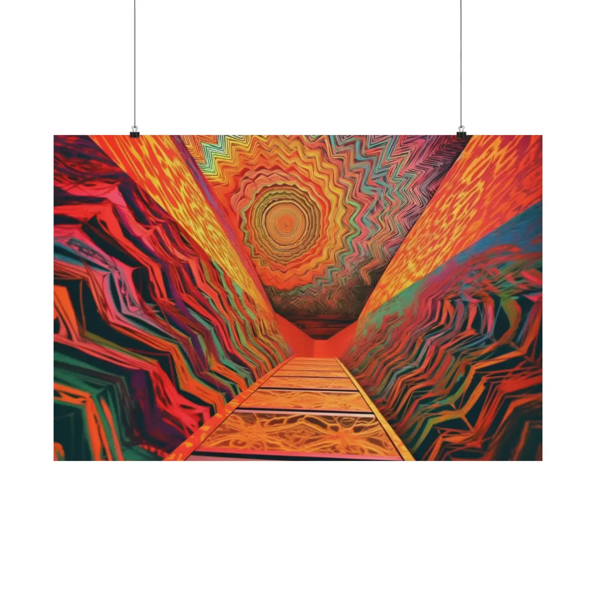 Trippy Retro Poster, Geometric Fractal Trippy Bedroom Decor Print Artwork