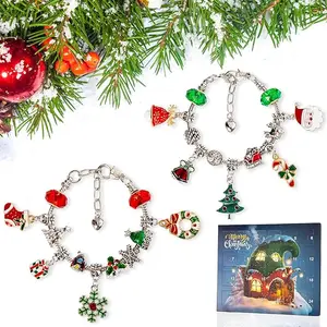 Christmas Jewelry Advent Calendar 24 Countdown Bracelet , 24pcs DIY Charm Jewelry Making Kit, Christmas Gift for Her
