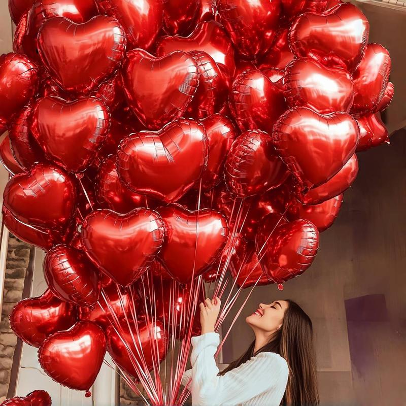 Heart Shaped Foil Balloon, 25/50pcs Romantic Balloon for Birthday Wedding Anniversary Proposal Engagement Decor, Party Decor Supplies