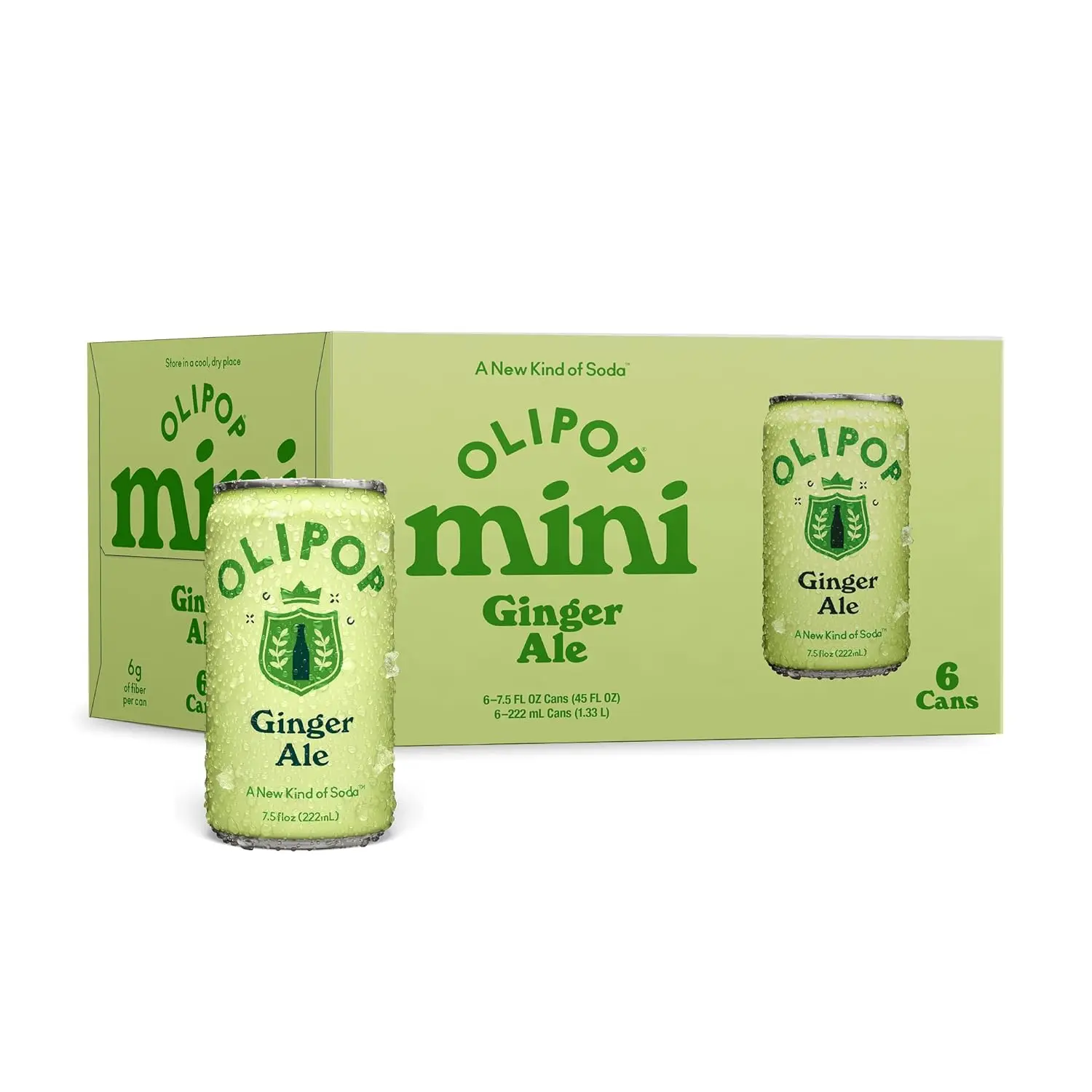 OLIPOP Minis Prebiotic Soda Pop, Ginger Ale, Pantry Pack Packed with Prebiotics, Fiber, and Botanicals, Gluten Free, Vegan, GMO Free, 7.5oz (6-Cans)