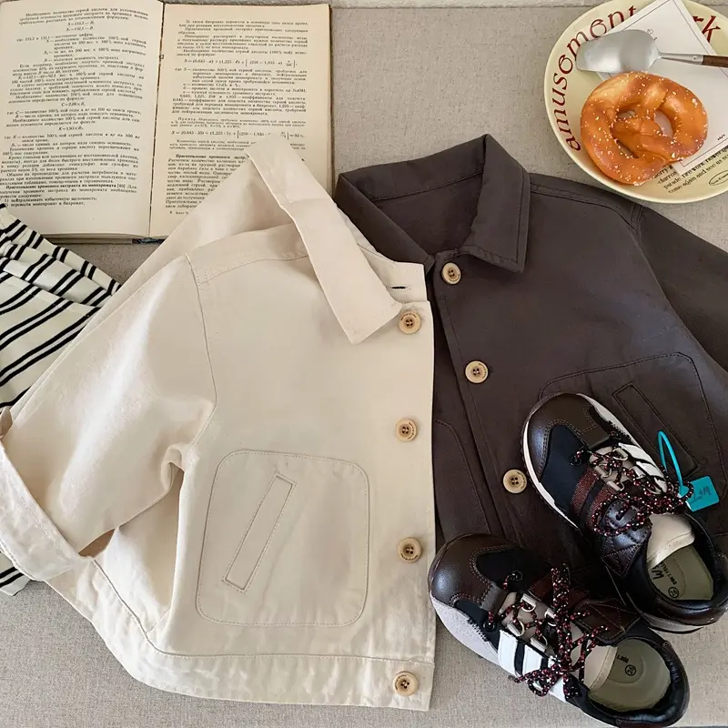 Boys' Long Sleeve Korean Lapel Cool Jacket - 2025 New Spring-Autumn Solid Colors Casual Top, Kids' Casual Outerwear, Kids' Outerwear