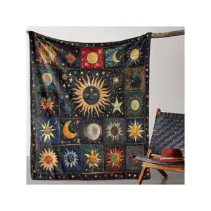 Vibrant Celestial Sun & Moon Patchwork Throw Blanket