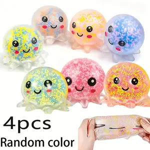 4pcs Cute Octopus Soft Balls, Colorful Bead Filled Stress Relief Toy, Squishies, Squishy Stress Ball, Ideal Gift for Christmas, Birthday, Thanksgiving, Transparent Ball