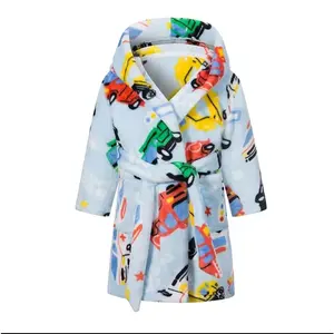 Kids Dinosaur Print Hooded Bath Robe - Soft Flannel Toddler Bathrobe for Boys