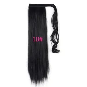 Long Straight Wrap around Clip in Ponytail Hair Extension Heat Resistant Synthetic Tail Fake Hair Does not apply