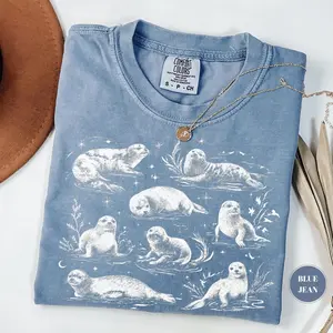 Comfort Colors Coastal 90s Seals T-Shirt, Ocean Animal Graphic Tee, Wildlife Vintage Tshirt, Seal Illustration, Cute Sea Dog Gift, Unisex Tee
