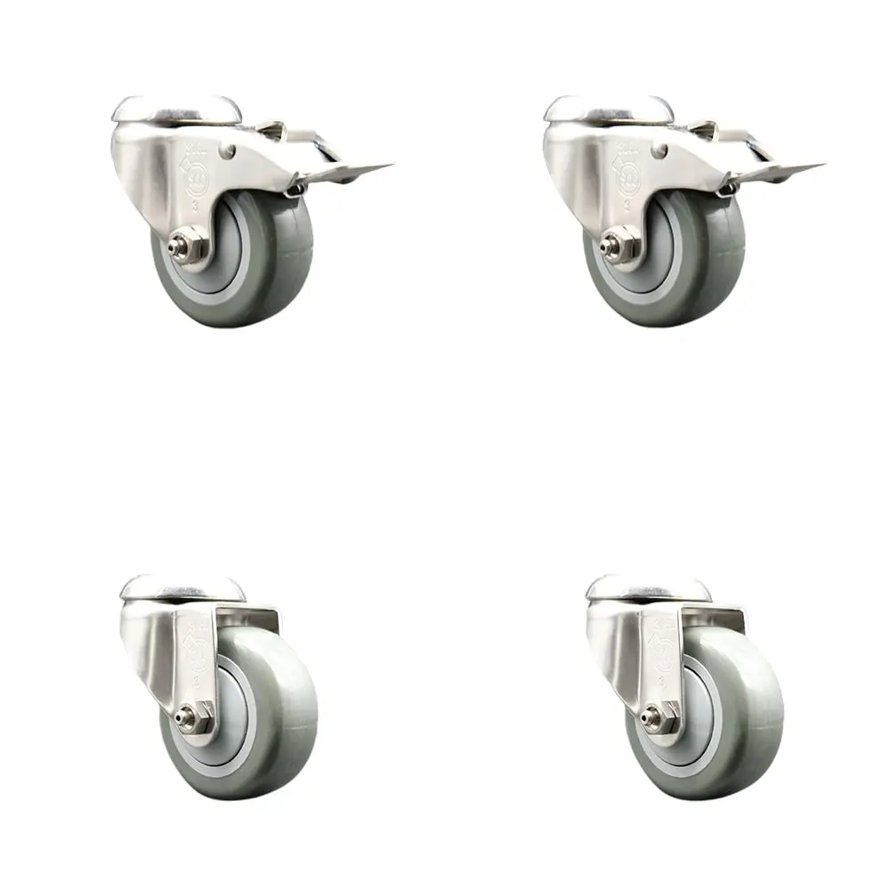 Service Caster SCC-SS316BHTTL20S3514-PPUB-2-S-2 Polyurethane Swivel Bolt Hole Caster with 3.5 in. Gray Caster Wheels 316 Stainless Steel Casters - Set of 4