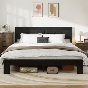 HOLDOLIFE King Size Corner Bed Frame with Rustic Tall Headboard, Easy Assembly, No Box Spring Needed