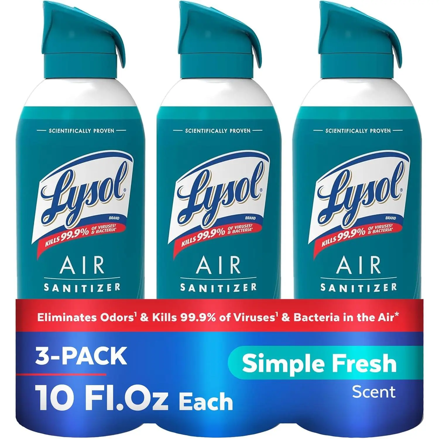Antibacterial Scented Aroma Air Sanitizer Spray - EPA Approved, Clinically Tested Odor Killer, Home & Office Use, Simple Fresh Scent, 10 oz 3-Pack