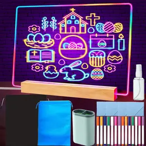 13 x 9 Inch LED Drawing Writing Board with Colors, Clear Acrylic Light Up Dry Erase Message Note Board with Stand (Colorful, Large)