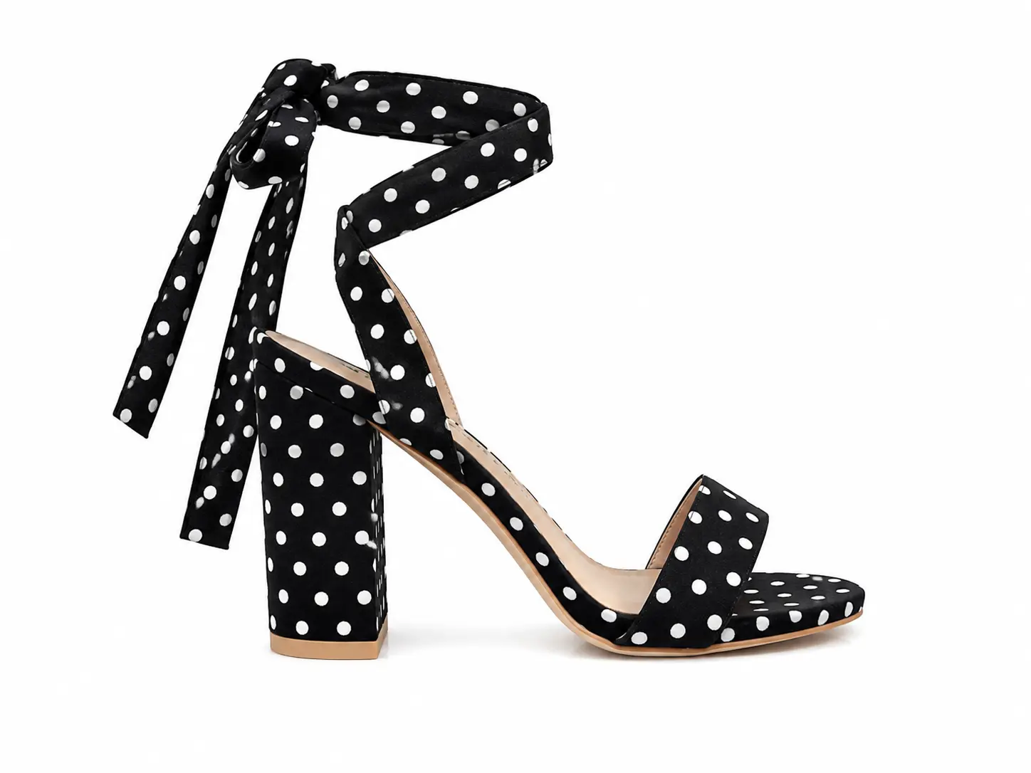 Women's Polka Dot Lace-Up Block Heel Sandals – Open Toe Wrap Around Heels