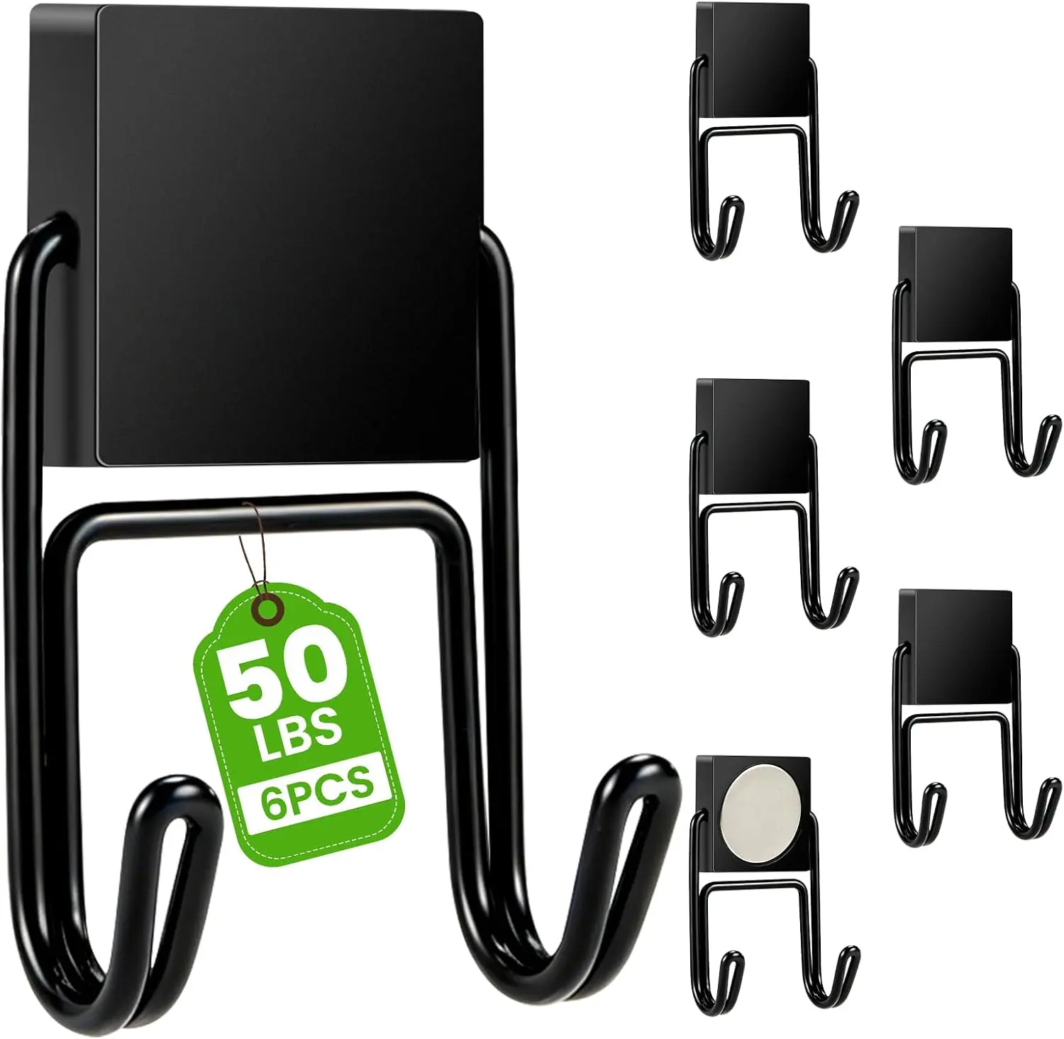 Magnetic Hooks 50lbs+ Magnet Hook Cruise Essentials 6 Pcs | Heavy Duty Double Hook for Refrigerator Grill Outdoor Toolbox Magnetic Hanger for Cruise Ships-Black