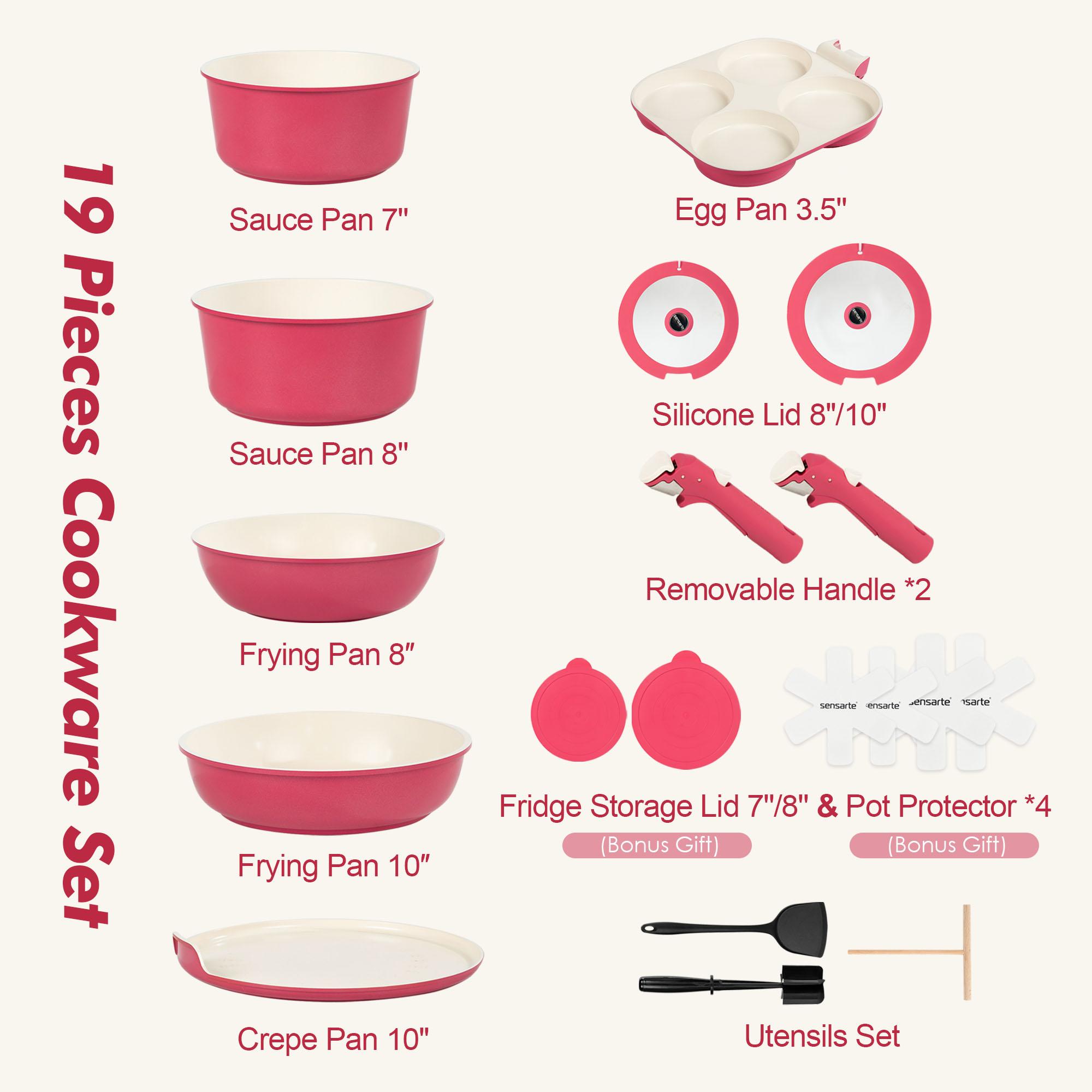 SENSARTE 19pcs Nonstick Pots and Pans Set - Kitchen Cookware Set with Detachable Handle - Includes Pizza Pan & Egg Pan & Kitchen Utensils - Ideal for Home Cooking, RV, Camping - Dishwasher/Oven Safe