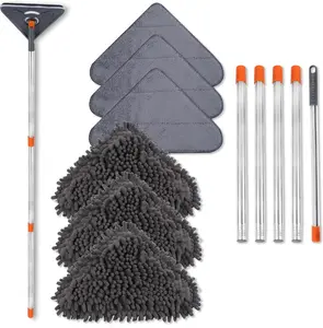 Wall Cleaner Mop Adjustable 79 Inch Long Handle 360° Swivel Head for Walls Ceilings Baseboards Windows Microfiber Chenille Pads Squeegee