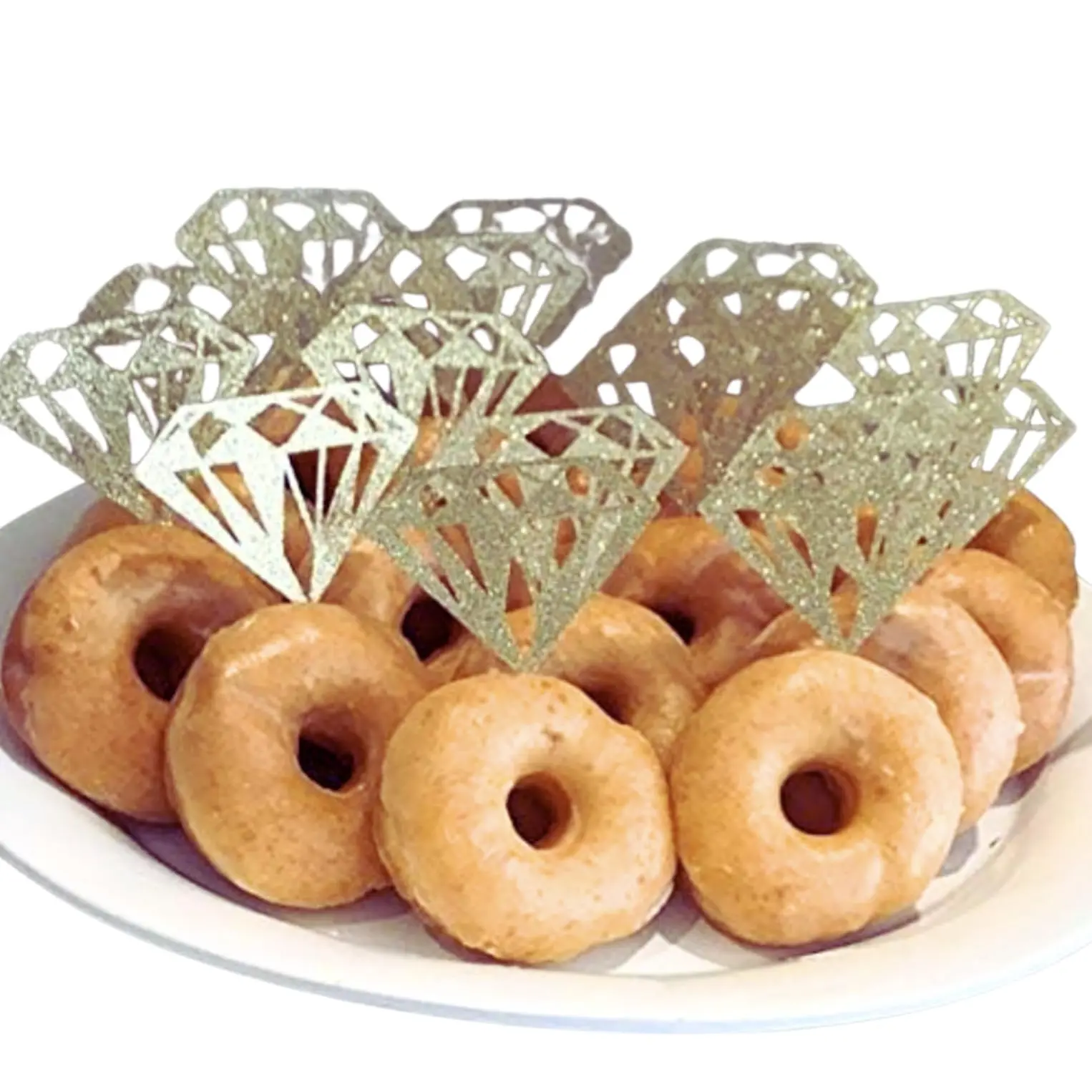 Posh Soiree Diamond Cupcake Toppers, Bridal Shower Decorations, Diamond Donut Toppers in Gold Glitter Set of 12