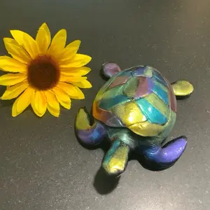 Handmade Modern Resin Sea Turtle Figurine Collectible 5" Blue Glass Tortoise Paperweight Ornament for Women Home Decor Gift Symbolizing Longevity Wisdom and Protection