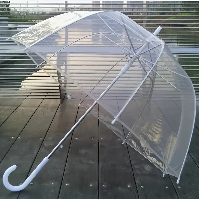 2pcs Transparent Long Handle Umbrellas, Windproof Reinforced Straight Shaft with Curved Handle, Automatic Open, Shock-Resistant, Cute Artistic Design, Rainy Days, Small Fresh  katana umbrella umbrella  mosaic umbrella melon soda umbrella whimsical umbrell