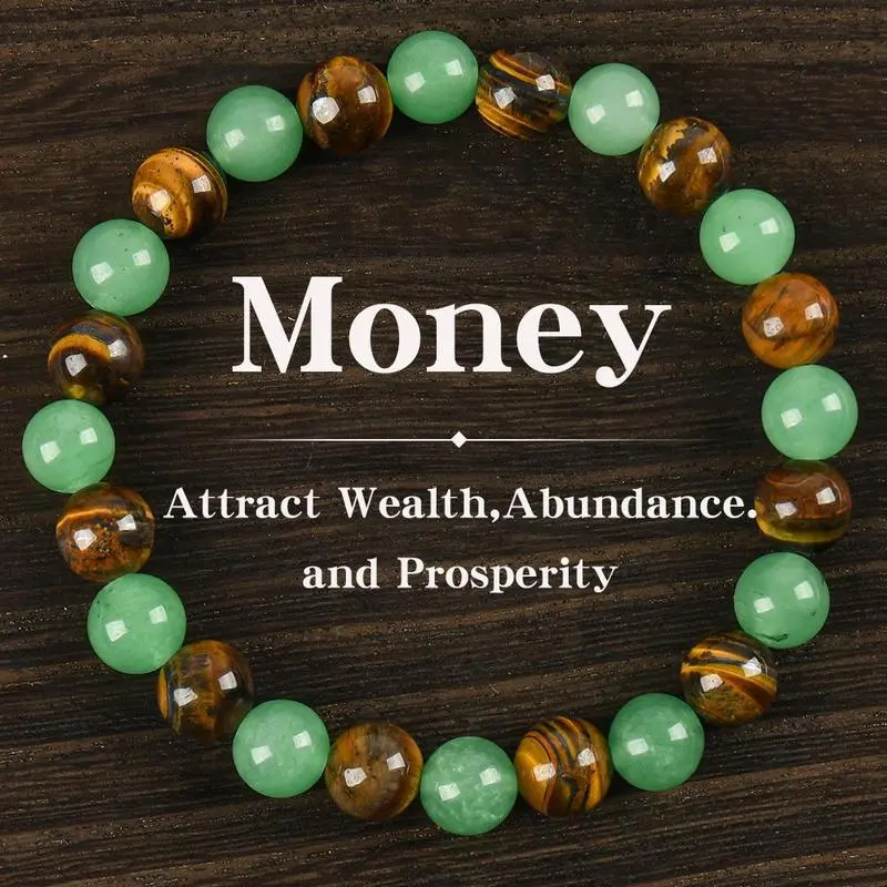 1pc Arpurraina Money Attraction Bracelet with Green Aventurine & Tiger Eye - blue friendship bracelet beaded  jewelry protection bracelet encouragement gift fashion artificial bracelet  of  the  day Colorblock Beaded Crystal Bracelet