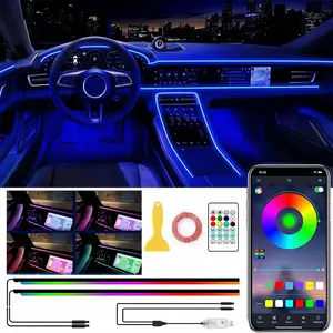 Ceesooi Smart LED Interior Car Lights, USB Powered RGB Car Ambient Lighting with App Control & Music Sync, DIY Mode 110cm+110cm 2-in-1 Design,  Multi-Color Decor for Cars Trucks，Gift for Men & Women