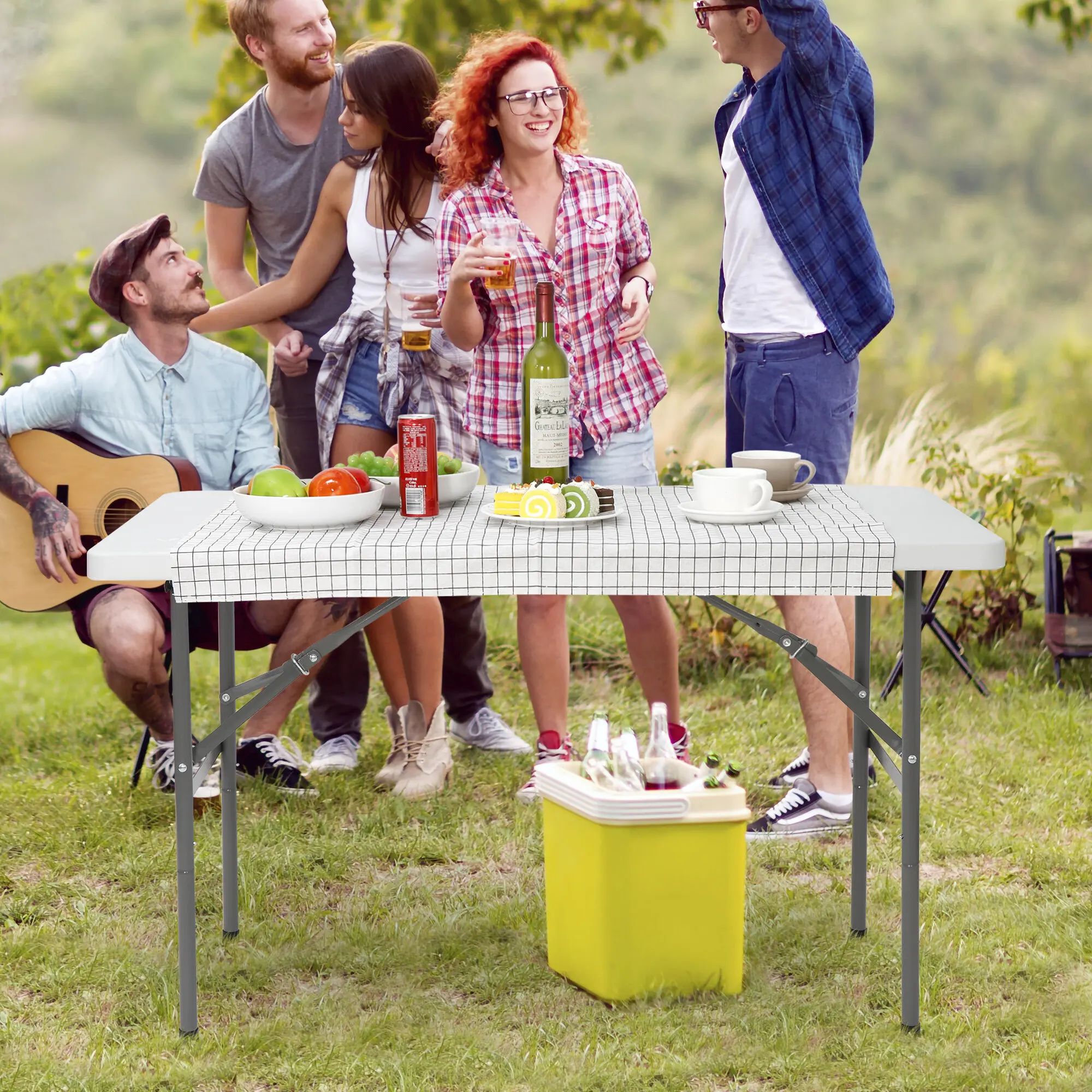 SUPERDEAL Portable 4-Foot Folding Table, Heavy-Duty Indoor Outdoor Fold-in-Half Table with Arced Tube Welded Legs, HDPE Top, and Carrying Handle - Perfect for Camping, Barbecues, and Parties,back to school,back to school haul