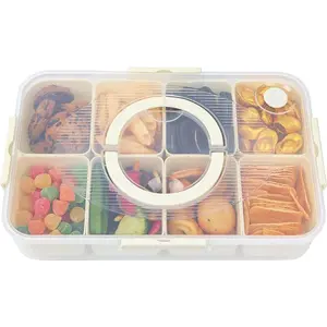Snackle Box Container, Dishwasher and Microwave Safety Divided Serving Tray with Lid and Handle, Portable Snack Platters Clear Plastic Boxes for Fruits, Snacks and Candy(8 Compartments)