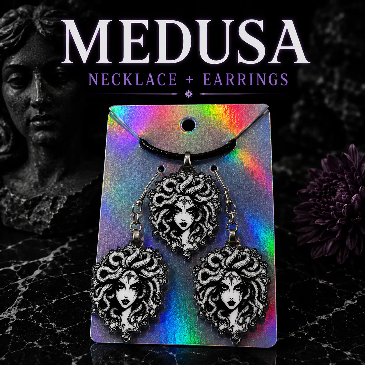 Medusa Necklace & Earring Set
