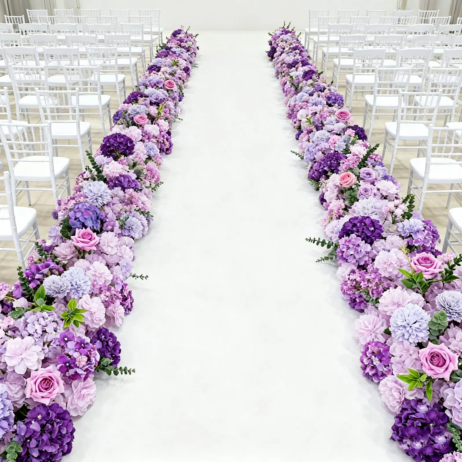 Non-Customised Floral Silk Flower Table Runner (40"x16") - Store Rolled Up, Mixed Lavender, Lilac Roses, Hydrangeas, Chrysanthemums, Peonies, Decorative Flower Motifs Runners for Wedding, Corporate Event Table & Arch Decor, Vow Renewal