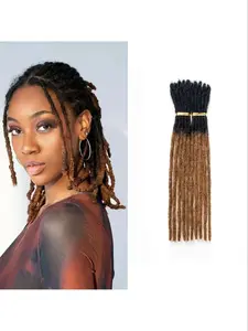 Dreadlock Extensions Human Hair 0.6cm Thick 4-16 Inch 10 Strands T1b30, Handmade Permanent Locs for Women Men Kids, Dyeable & Bleachable