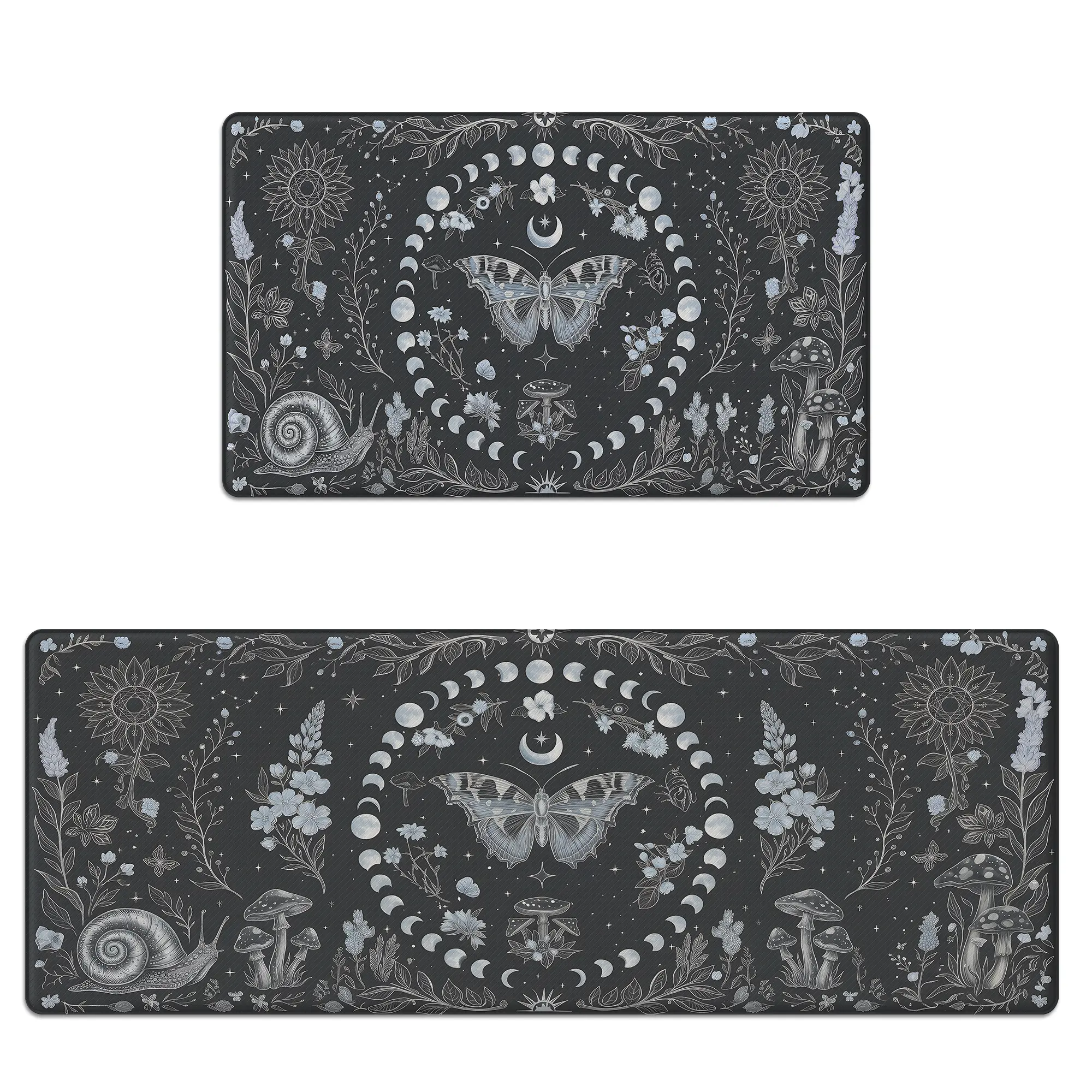 Classic Anti-Fatigue Garden Butterfly Kitchen Rug Mats Set of 2, 118"l x 44"w Fade-Resistant Non-Slip Waterproof Memory Foam Floor Mats for Kitchen, Office, Hand Wash Only, Animals & Farmhouse Wildflowers Design