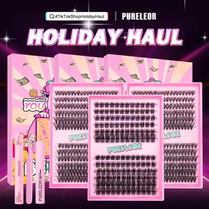 PURELEOR Lash Clusters Kit Wispy Eyelash Cluster Lashes Natural DIY Eyelashes Extension 10-16mm Mixed C-Curl Individual Lashes for Easy Home Application