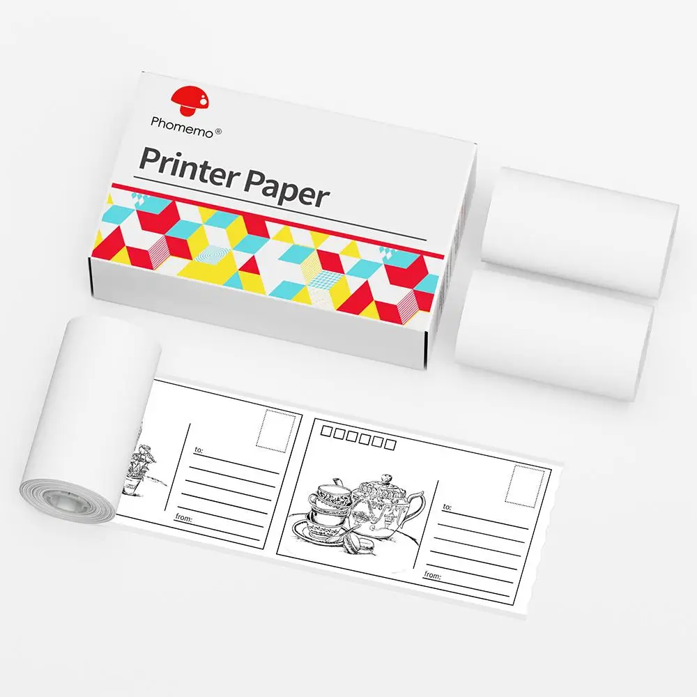 Phomemo M02 White Self-adhesive Thermal Paper for M02/M02 Pro/M02s/M03/M03as/M04s Mini Printer, Black on White, 3 Rolls Paper