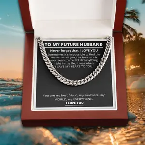Cuban Link Chain Personalized To My Future Husband Stainless Steel Necklace Adjustable Length 18-22 Inches Valentine's, Anniversary Gift For Him, Fiancé Valentine Day Gift, Husband to be