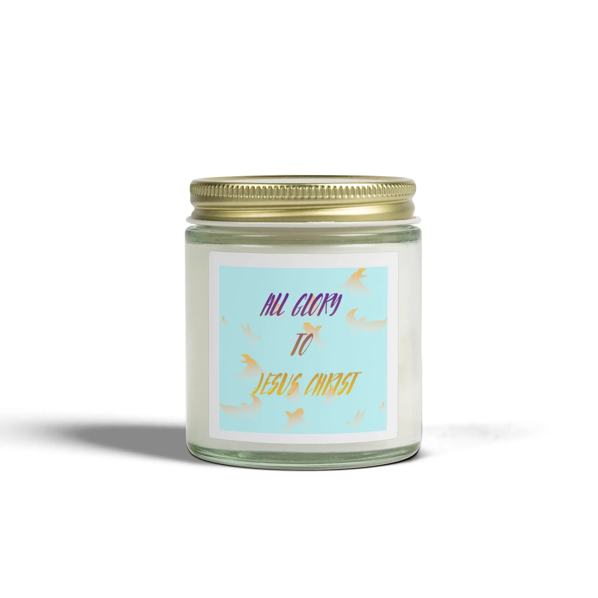 Inspirational Coconut Apricot Scented Candle — "All Glory to Jesus Christ" (4oz, 9oz)