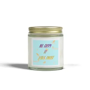 Inspirational Coconut Apricot Scented Candle — "All Glory to Jesus Christ" (4oz, 9oz)