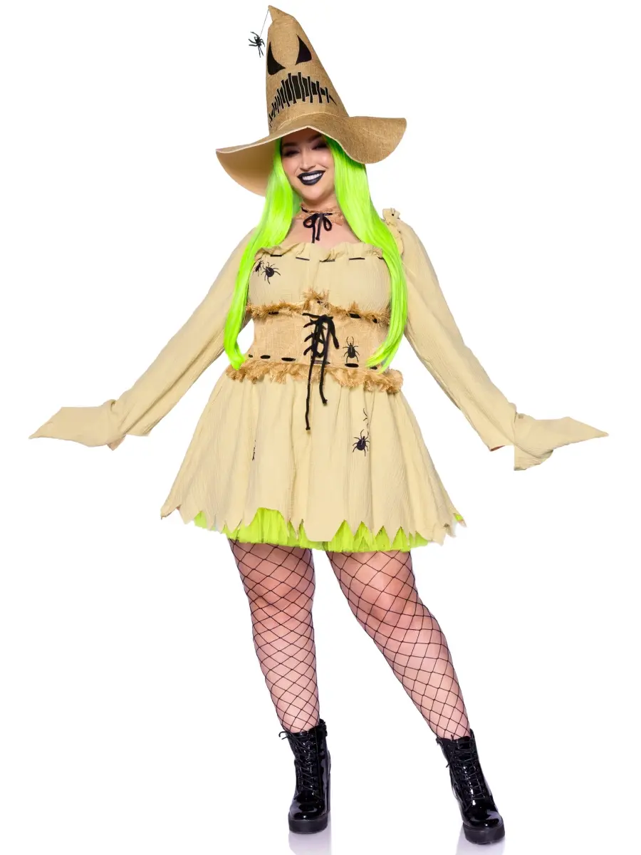 Leg Avenue Women's Halloween 3-Piece Sexy Spider Pet Costume Set - Straight Tan Dress, Lace Hat, Size 3X-4X (87062X 06909)