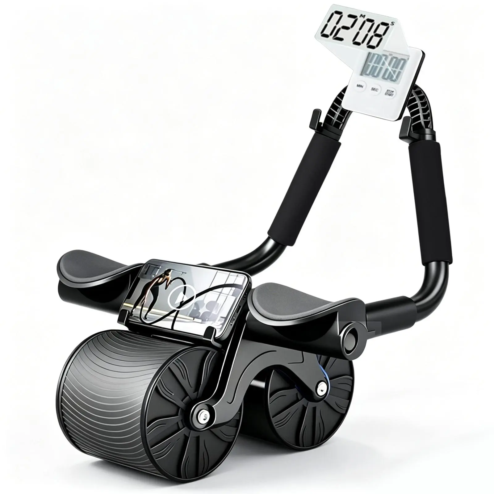 Ergonomic Ab Roller Wheel with Automatic Rebound and Elbow Support, Multi-Layer Wide Core Trainer for Beginners, Men & Women, Ab Workout Equipment for Home Gym with Knee Mat & Timer