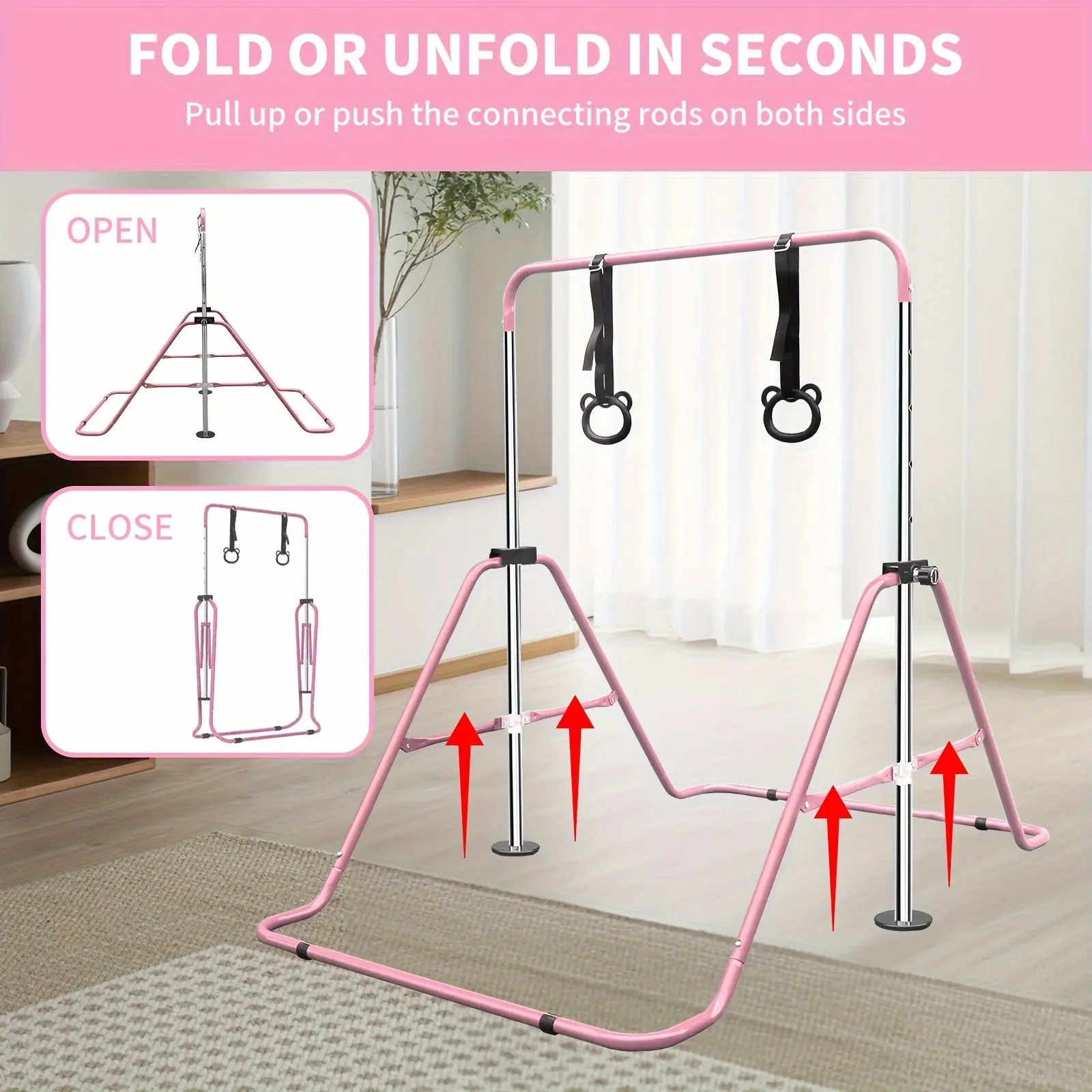 AOKUNGA Adjustable Gymnastics Bar for Teens, Home Jump Bar for Gymnastics, in Pink