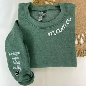 Mama Custom Embroidered Sweatshirt, Mom Custom Name On Sleeve With Heart Hoodie, Grandpa Shirt With Date, Mom Est Year Shirt, Gift For New Mum, Mother's Day Gift For Grandma(Sheets)