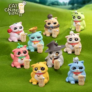 Yubi Cat Grandfather Blind Box Figurine Cat Grandfather's Blessing Series Mystery Box, Cute Animal Statue Collectible Toy, Home Desktop Decor, Festival Birthday Gift, Single Box/Set