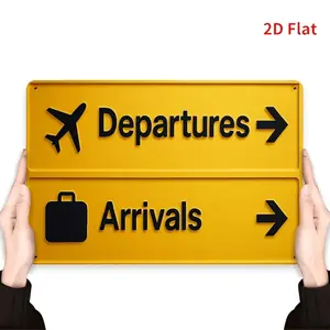 2D Flat Vintage Airport Theme Departures & Arrivals Metal Sign - 8x12 in Retro Wall Art with Airplane, Suitcase Icons, Ideal for Bars, Cafes, Backyard Farmhouses, Home Decor