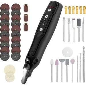 Cordless Engraving Pen, 5-Speed Rotary Tool with LED Light, 45-Piece Kit for Wood Metal Glass Resin Carving, Precision Electric Engraver for Craft DIY (Black)