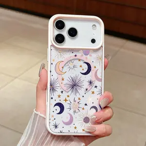 Personality Cartoon Moon Star Sun Pattern for iPhone 17 17 Pro 17 Air 17 Pro Max And 16 15 14 Plus 16 15 14 13 12 Pro Max with Fashion Full cover protective  anti fall and anti slip TPU soft  Creative dopamine color mobile phone  Matching Moon Case