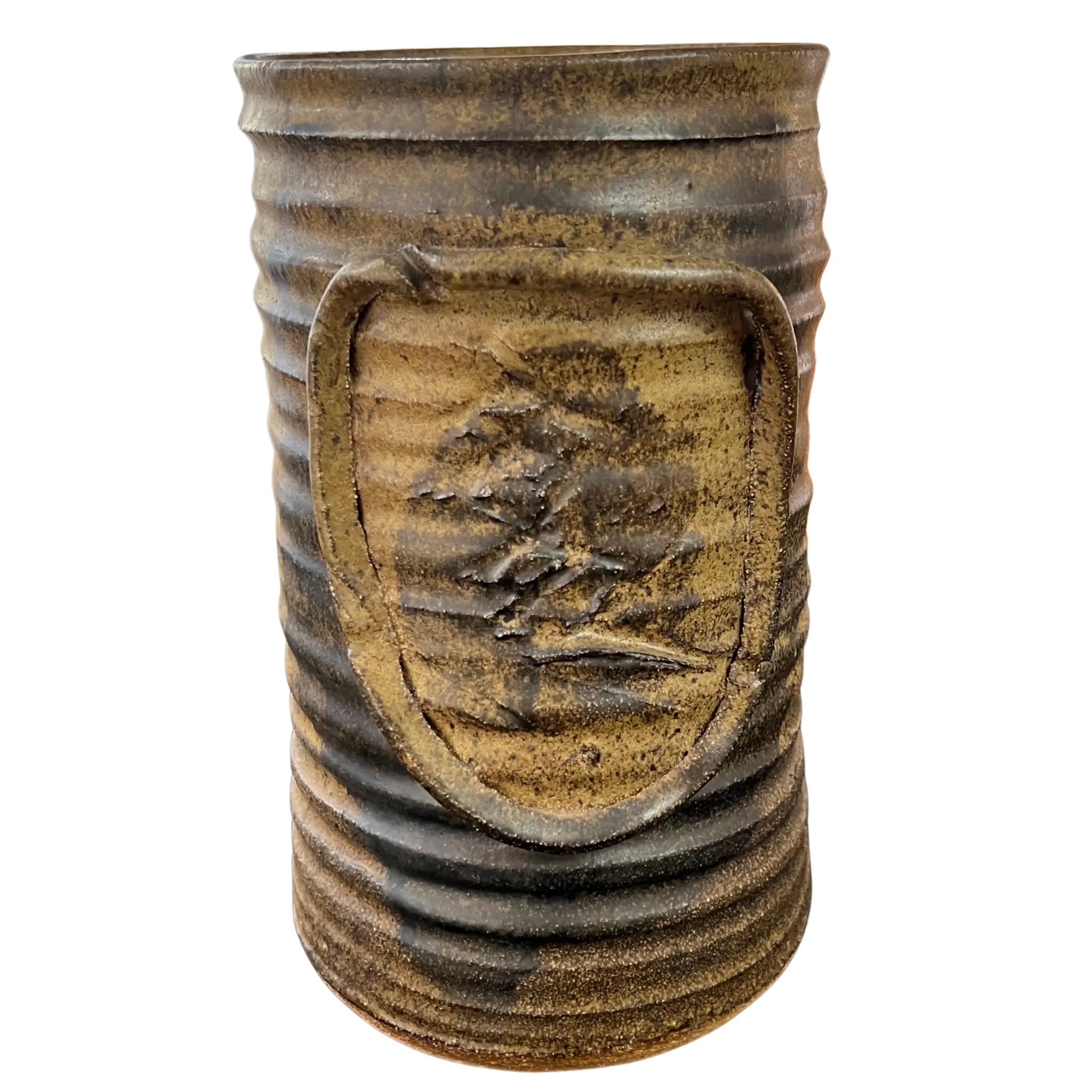 Olive Ribbed Studio Ceramic Vessel