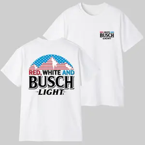 TLXT Red White and Busch TShirt, 4th of July Merch, 2 Sided Beer Graphic Tee, Patriotic Drinking Shirt, Casual Streetwear Top