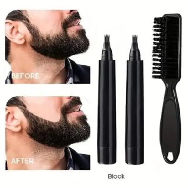 Men's Beard Pens (2-Pack)-Waterproof, Long-Lasting, for a Fuller, Defined Beard + FREE BEARD BRUSH